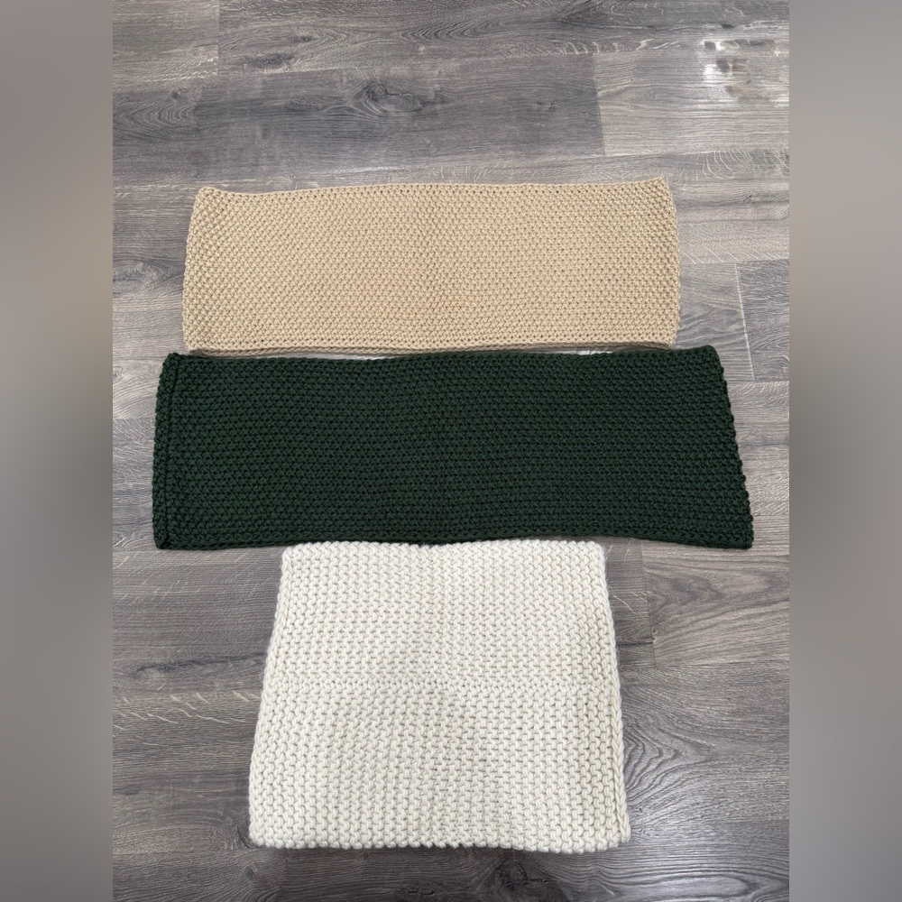 Cowl Neck & Infinity Chunky Knit Scarves in Green, Beige, and Cream